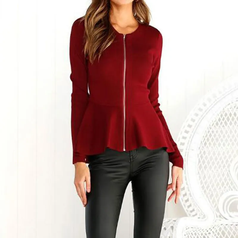 Женская короткая куртка пальто на молнии с длинными рукавами осенняя одежда