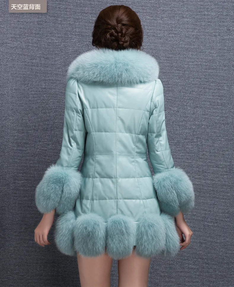 new high quality women's! fur coat fox fur collar sheep skin fox long coat winter coat women's plus size S-4XL