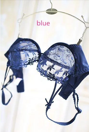 blue set B3 сексуальный красивый ультра-тонкий дышащий вентилируемый бант кружева наборы бюстгальтер+ трусы наборы женское нижнее белье красный белый синий - Цвет: blue set