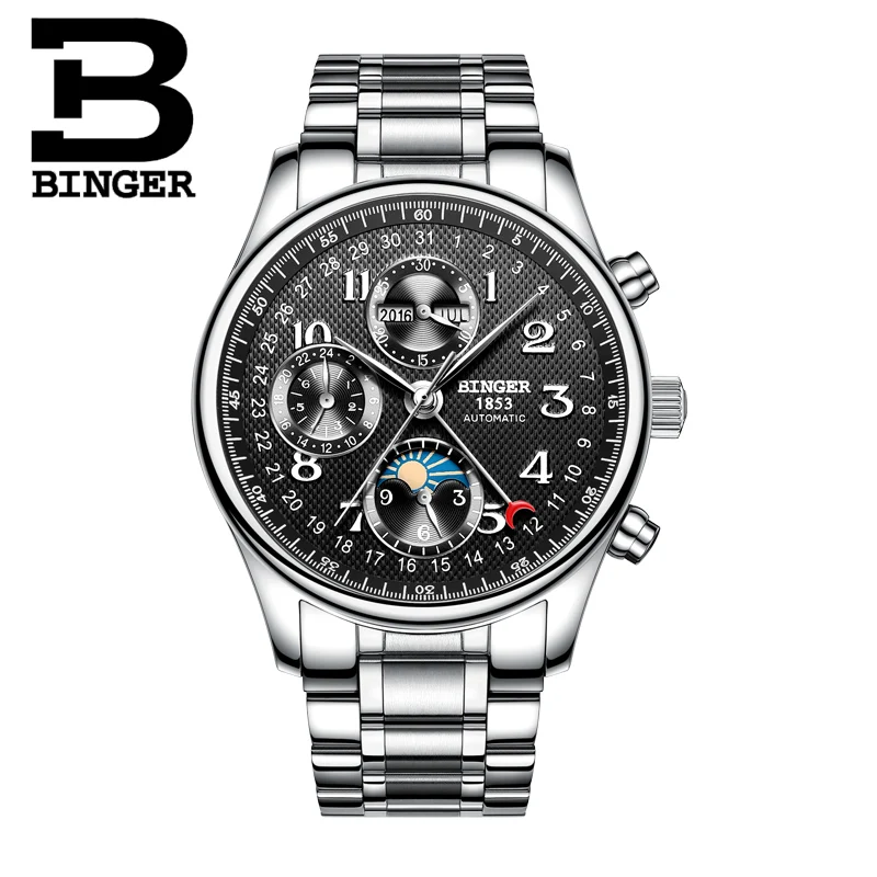 Новинка BINGER мужские часы люксовый бренд Moon Phase часы мужские сапфировые автоматические механические наручные часы водонепроницаемые часы B-603-8 1 - Цвет: Item 1