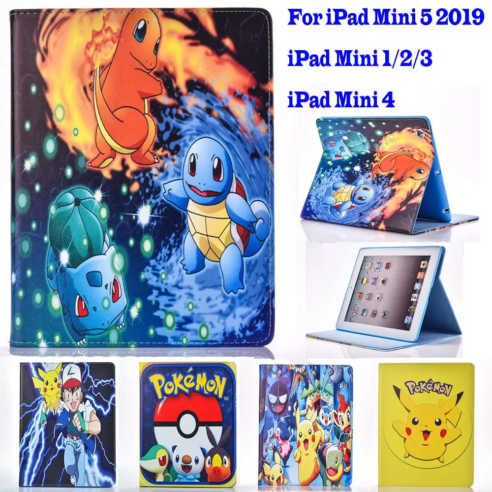 Мини 5 чехол для Apple Ipad Mini 1 2 3 4 чехол с рисунком Покемон го Пикачу для планшета pu кожаный чехол с откидной крышкой и подставкой