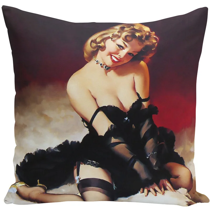 WL Candy L винтажная картина Pinup Сексуальная подушка для девочки крышка 45*45 см льняная