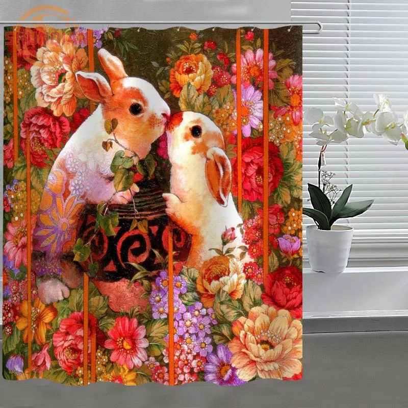

Art Painting Cartoon Rabbit Shower Curtain Eco-friendly Modern Fabric polyester Custom Shower curtain Home Decor H331D53CF