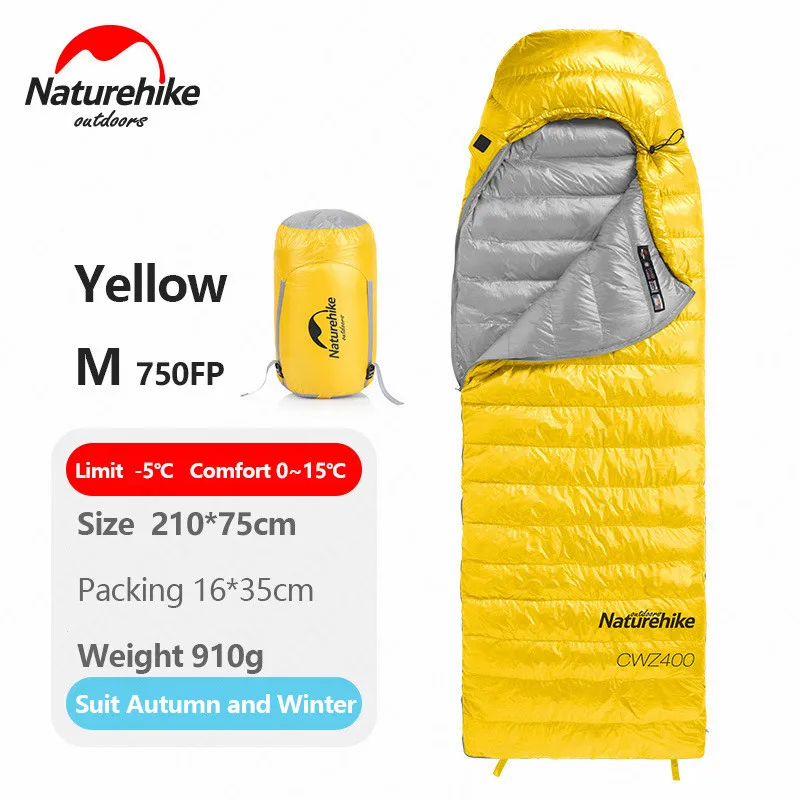 Спальный мешок Naturehike 750FP CW400, спальный мешок на белом гусином пуху, зимний теплый спальный мешок s NH18C400-D - Цвет: Yellow M-750FP