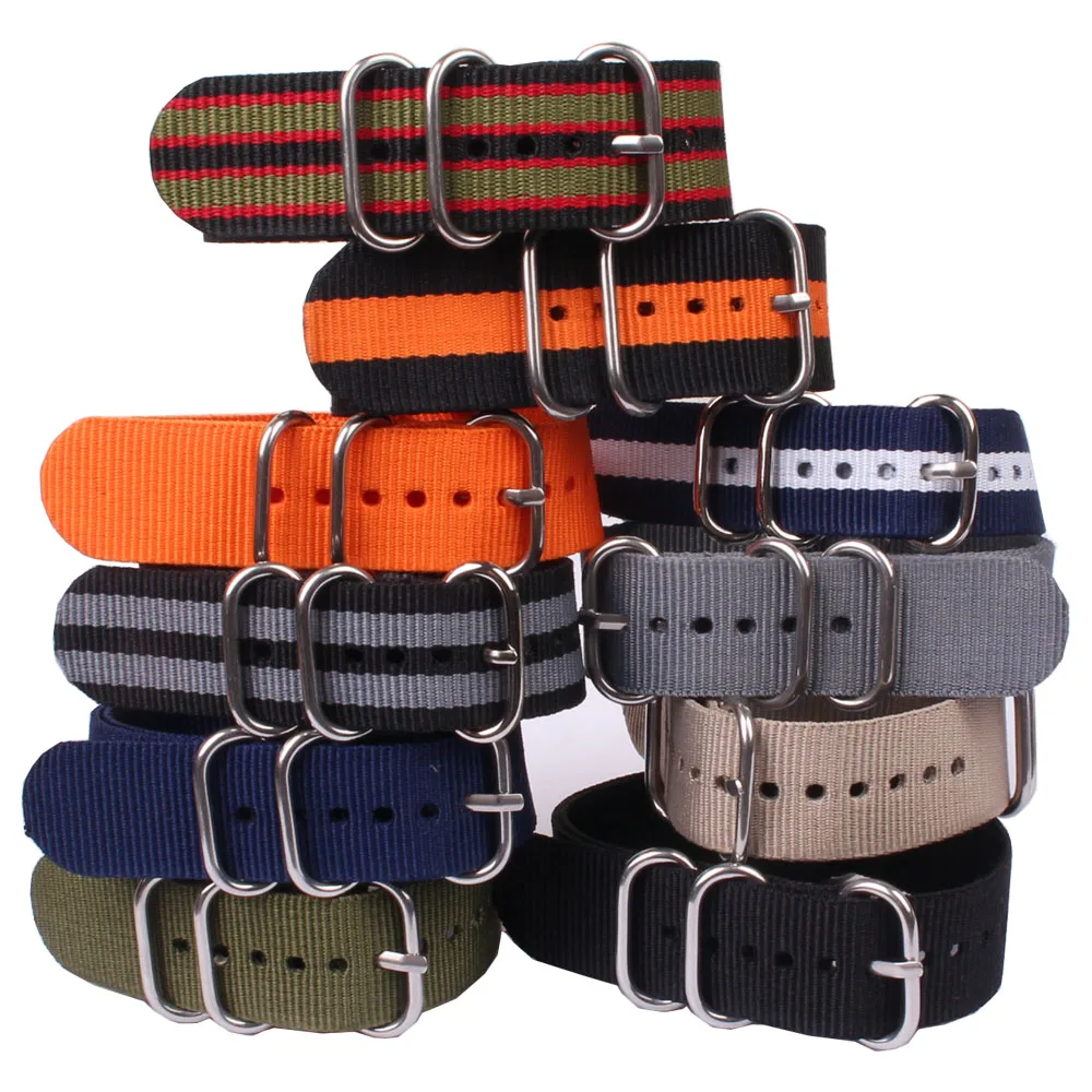 

Buy 2 Get 10% OFF) Solid Black Navy Cambo Stripe Ring Buckle 20mm Watchband zulu Fiber Woven Nylon Watch Straps Wristwatch Bands