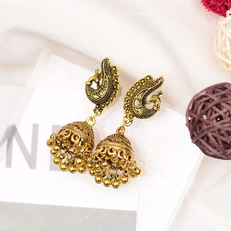 DOUVEI этнические золотые Jhumka Jhumki Висячие серьги для женщин Boho висячие серьги «фонарь» Ретро ювелирные изделия индийские ювелирные изделия HXE080
