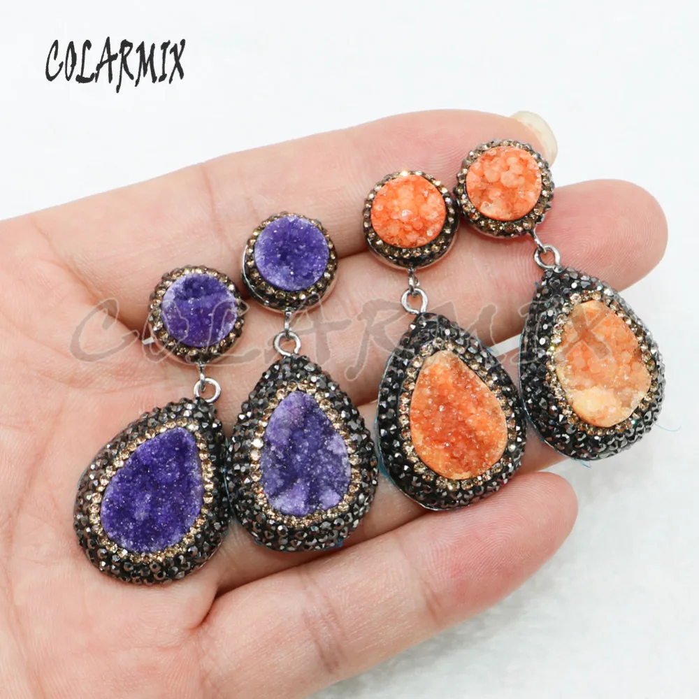 Серьги из натурального Друза, стразы, разноцветные каменные серьги, опт, ювелирные изделия, серьги, подарок для леди 4881