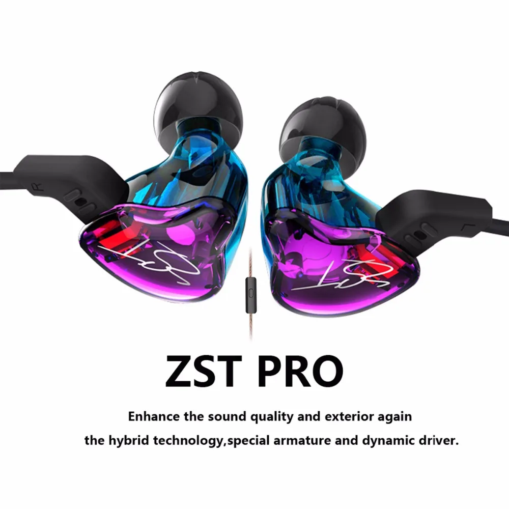 Новый KZ ZST двойной динамический наушник два блока драйвера DIY HIFI бас сабвуфер с