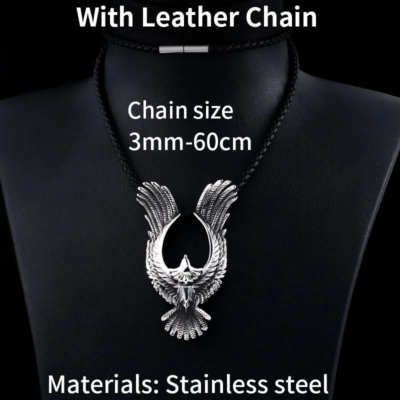 pendant with leather Стальной солдат феникс с большим крылом кулон ожерелье Панк Байкер цепь из нержавеющей стали материал мужские ювелирные изделия - Окраска металла: pendant with leather