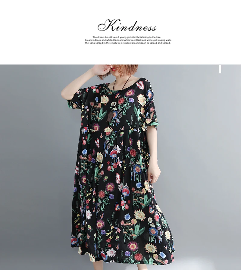 Новое поступление, летнее модное платье размера плюс, 4xl 5xl 6xl 7xl 8xl, женское Свободное платье с цветочным принтом, большие размеры, свободные длинные платья