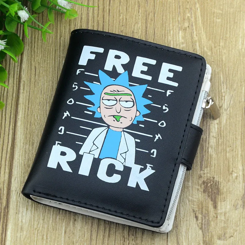 Rick and Morty Сказочный хвост аниме кожаный кошелек черный цвет Кнопка Кошелек для женщин и мужчин крутой мешок денег 3D цветной с принтом для подарка - Цвет: Rick and Morty