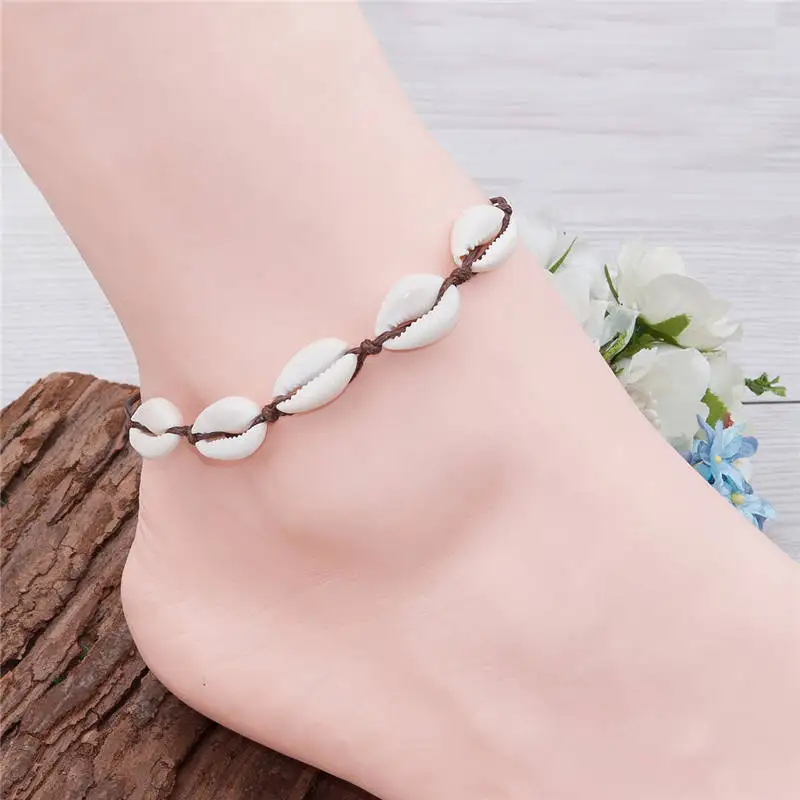 Doreenbeads бохо стиль для женщин и девочек оболочки браслет Кофе натуральный нога овальной Браслет пляж ювелирные изделия браслет на ногу 22 см(8 5/") Длинные, 1 предмет
