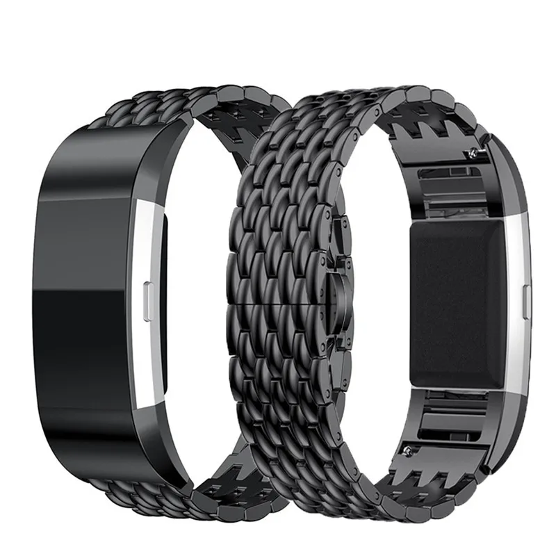 Роскошный ремешок из нержавеющей стали с текстурой дракона для Fitbit Charge 2 браслет