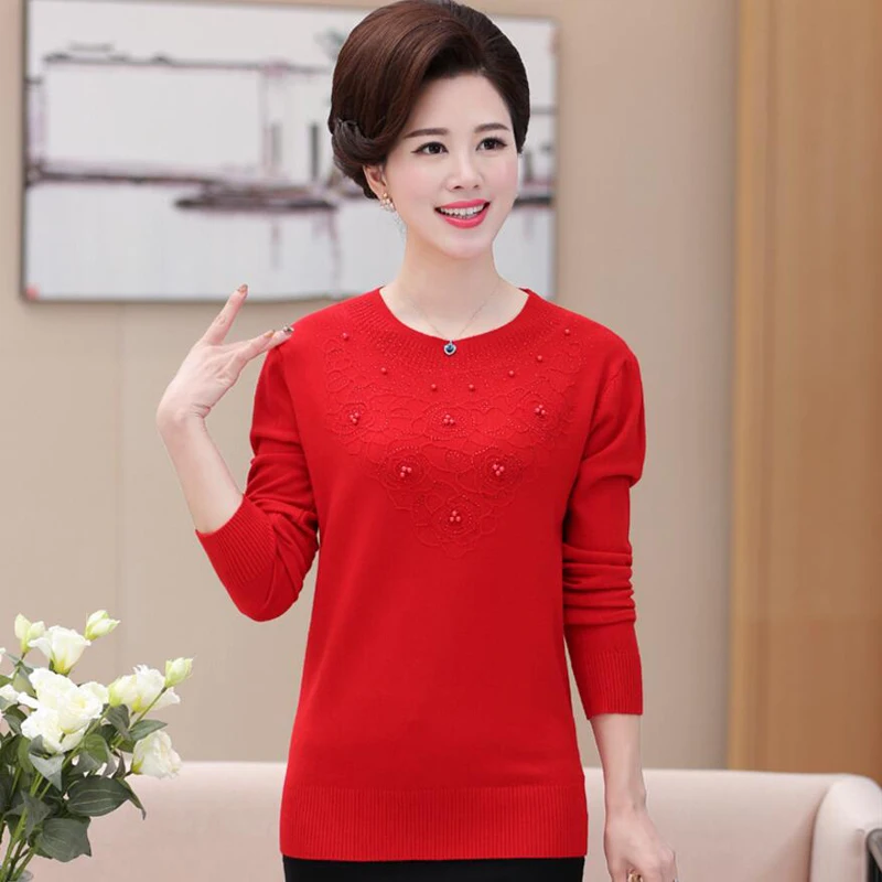 2018 Women's autumn winter long-sleeved shirt sweater loose mother loaded middle-aged ladies knitting pullover | Женская одежда