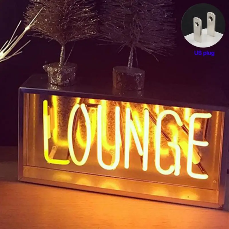Iron Box YELLOW Desktop Neon Lamp Lounge Welcome Bar Hello Kisses yellow/pink light Indoor club bedroom wedding decor Neon Lights US Plug lamp - Испускаемый цвет: Iron Box YELLOW