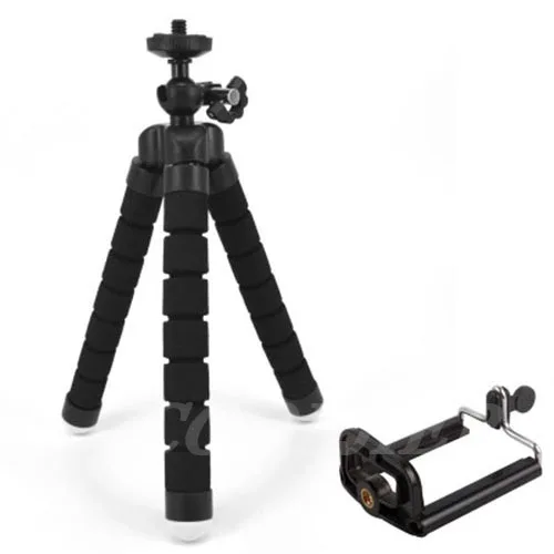black and clip COOLJIER гибкий спонж Осьминог Мини штатив с Bluetooth дистанционным затвором для iPhone Мини камера штатив держатель телефона клип стенд - Цвет: black and clip