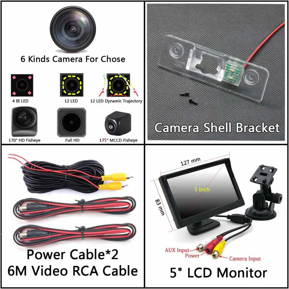 Camera 5 inch LCD 175 градусов 1080P рыбий глаз задний вид автомобиля камера для Skoda Octavia MK1 MK2 II Octavia5 Octavia A5 Лаура Octavia монитор - Название цвета: Camera 5 inch LCD