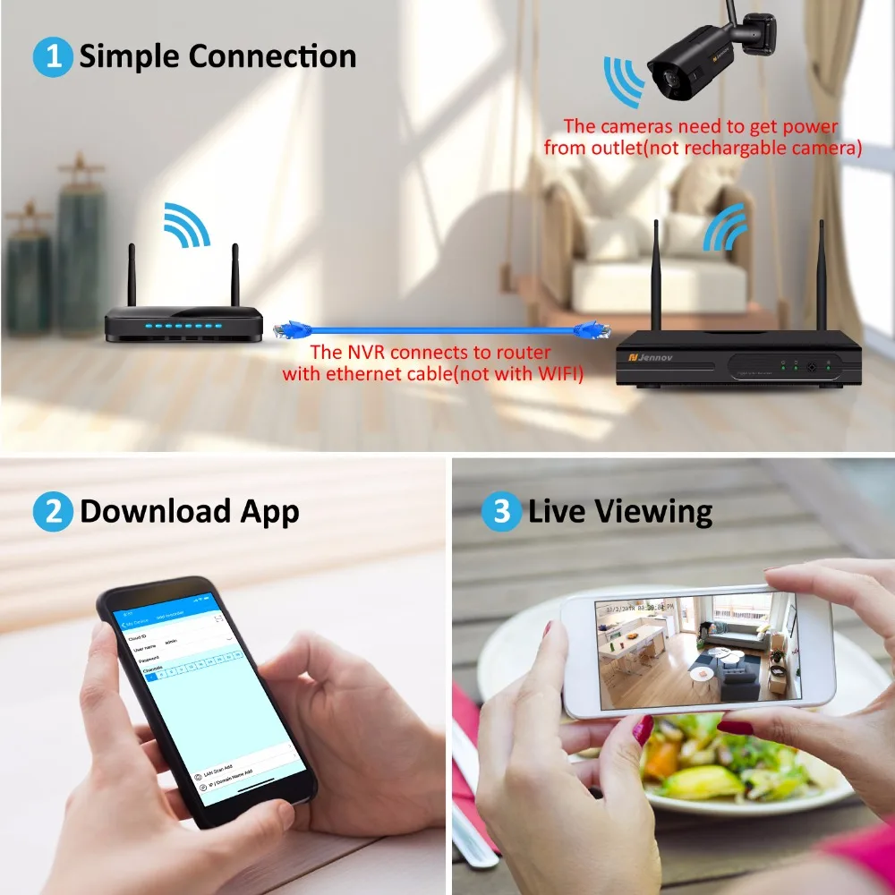 Jennov 2MP 8CH домашней безопасности Беспроводной Камера NVR Wi-Fi видеокамера наблюдения CCTV уличная Камера 1080P P2P HD открытый IP Камера IP66