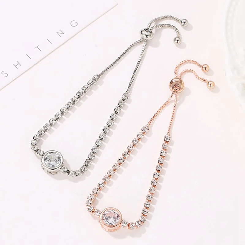 Zircon Tennis Chain Bracelet Men's Hip hop Jewelry Copper Material Gold Silver Rose Color Box Clasp Link | Украшения и