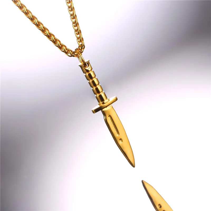 Collare Dagger подвеска с ножом армейский выживатель подарок ювелирные изделия золотой цвет боевой нож из нержавеющей стали Военный ожерелье P036