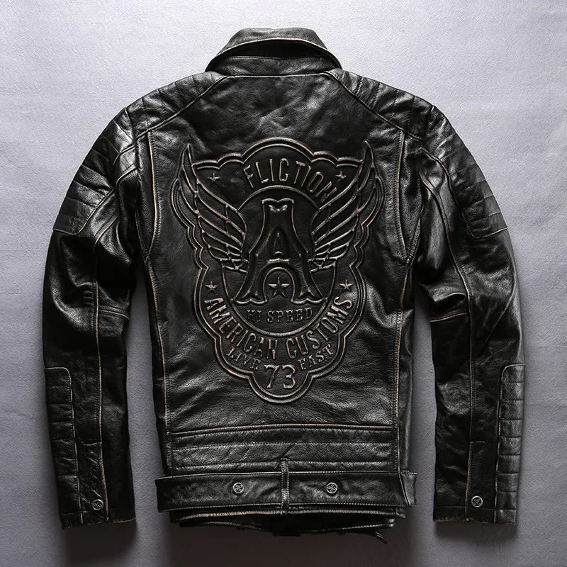 Мужская классическая Куртка из натуральной кожи на весну осень 2019 винтажное