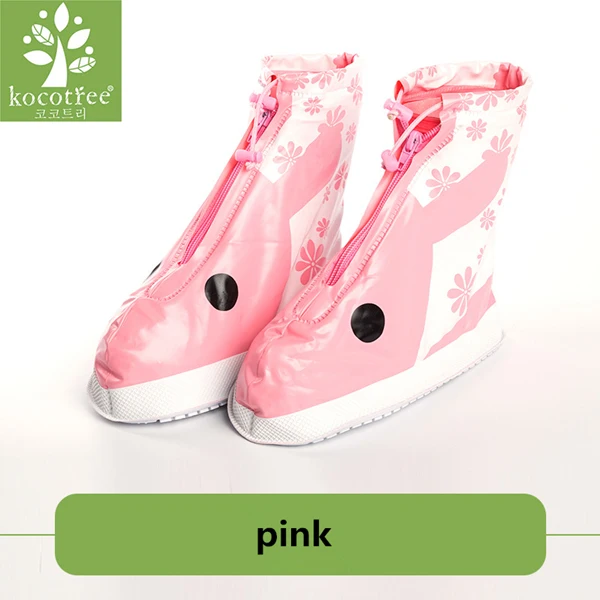 pink Kocotree/Детская водонепроницаемая обувь; галоши; детская Нескользящая эластичная обувь для дождливой погоды на молнии с героями мультфильмов - Цвет: pink