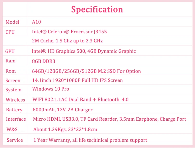 14 дюймов 8 ГБ ОЗУ 64 Гб/128 ГБ/256 ГБ SSD Intel четырехъядерный процессор 1920X1080P FHD Windows 10 металлический ультратонкий ноутбук