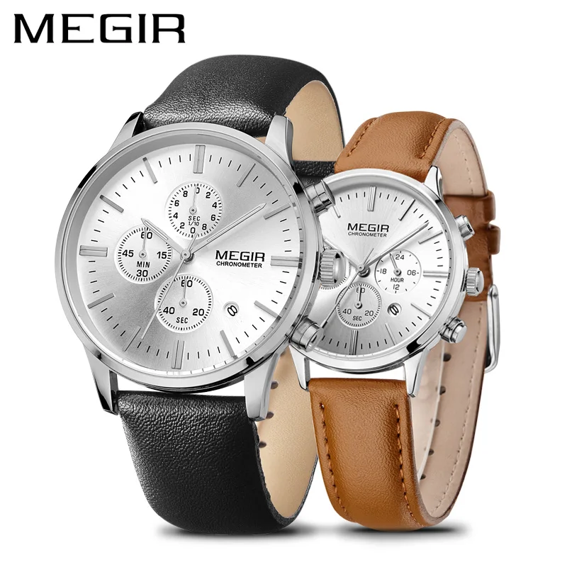 Relogio Masculino MEGIR мужские часы лучший бренд класса люкс кожа любителей кварцевые