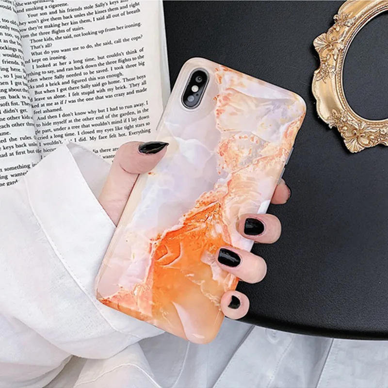 Глянцевый чехол для телефона с мраморным пламенем iPhone X XR XS Max мягкий силиконовый