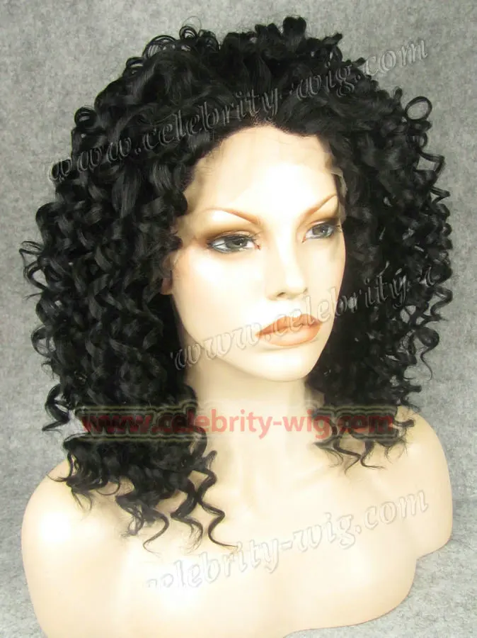 N15-1 Fairy Lady Volume Bounce Curl New Style Synthetic Lace Front Wig Rihanna Black |