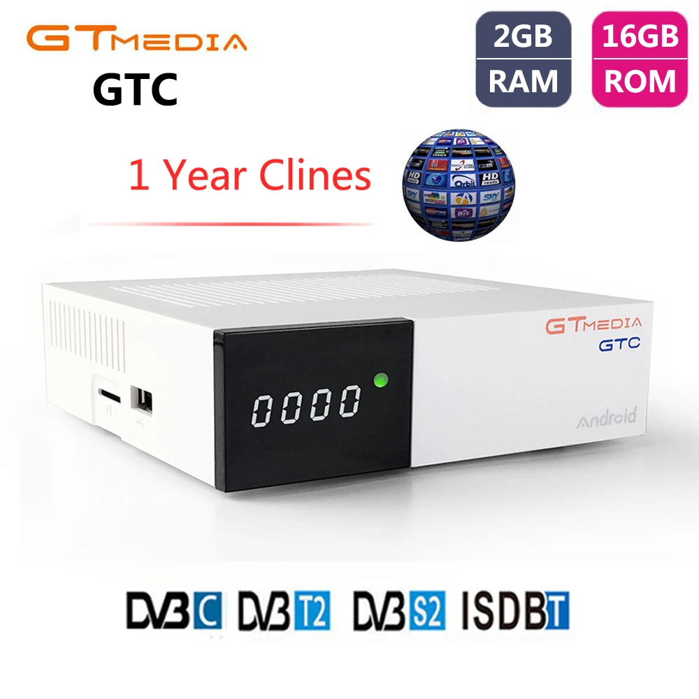 GTMEDIA GTC DVB-T2 DVB-S2-цифра спутниковый телевизионный ресивер Смарт Android 6,0 ТВ BOX Amlogic S905D ISDB-T DVB-C ТВ-тюнер+ 1 год Cccam приемное устройство
