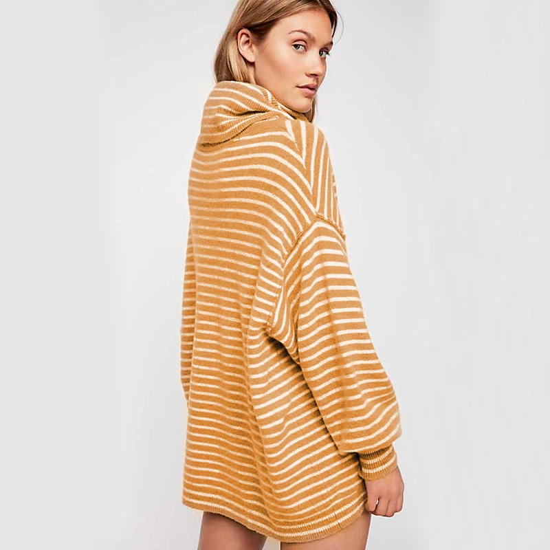 Yellow Striped Oversized Long Sweaters Dress Women 2018 Autumn Winter Knitwear Casual Soft Pullovers Thicken Warm Jumpers Femme | Женская