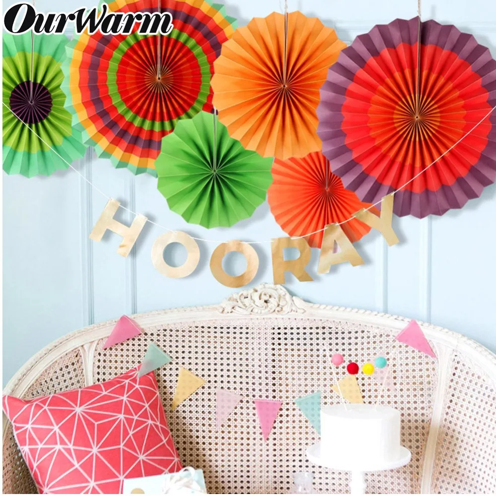 OurWarm 6 шт. красочные бумажные вентиляторы Pinwheels Мексиканская фиеста Висячие бумажные цветы для детского душа Свадьба День Рождения Вечеринка украшения