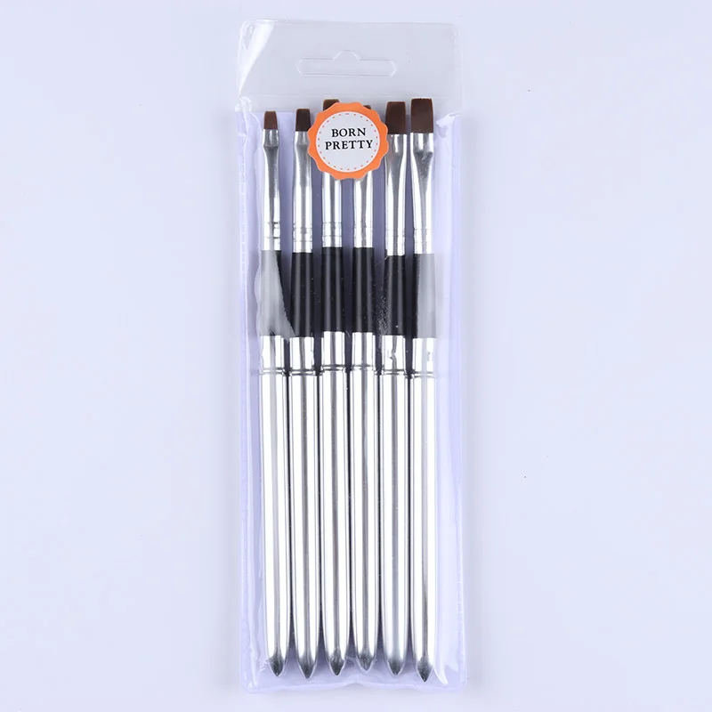 

6Pcs UV Gel Nail Brushes Set with Detachable Cap Flat Head Painting Drawing Pen