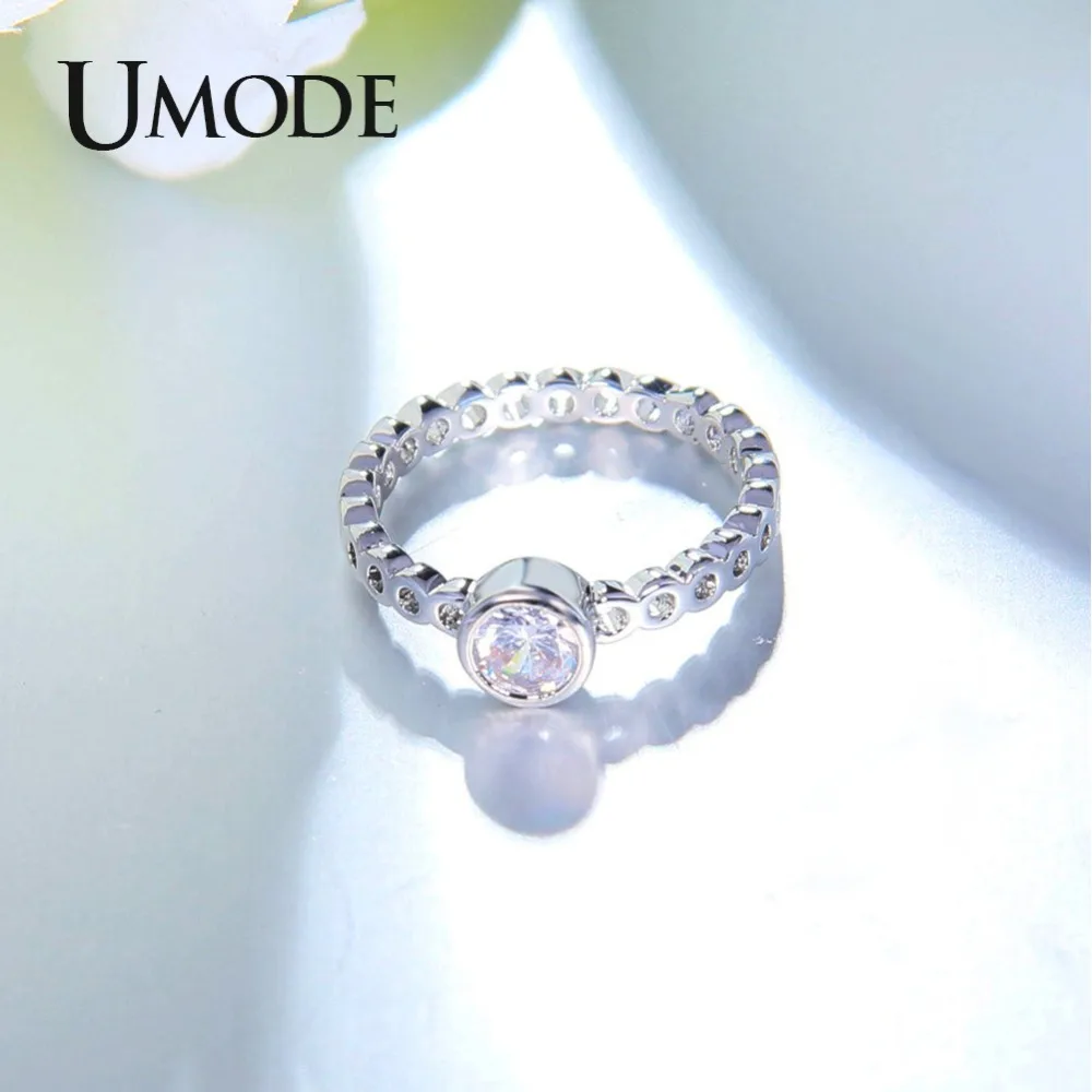 UMODE New Big CZ Crystal Hollow Rings for Women Clear Round Zircon Rose&ampWhite Gold Jewelry Bezel Setting AUR0463 | Украшения и