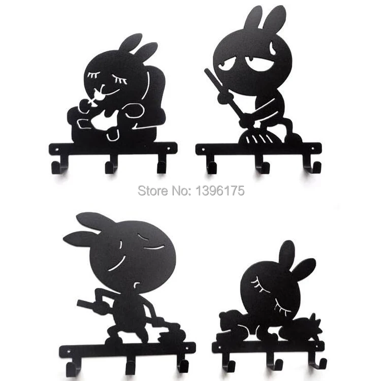 Original Design Funny Cartoon Rabbit Shaped Metal Robe Hook Coat Hat Bag Wall Hanger Decorative Wall Hooks