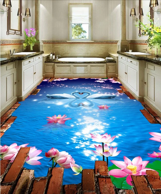 Настенная 3d наклейка с изображением лебедей озер 3 d|mural wallpaper|photo 3dfloor mural |