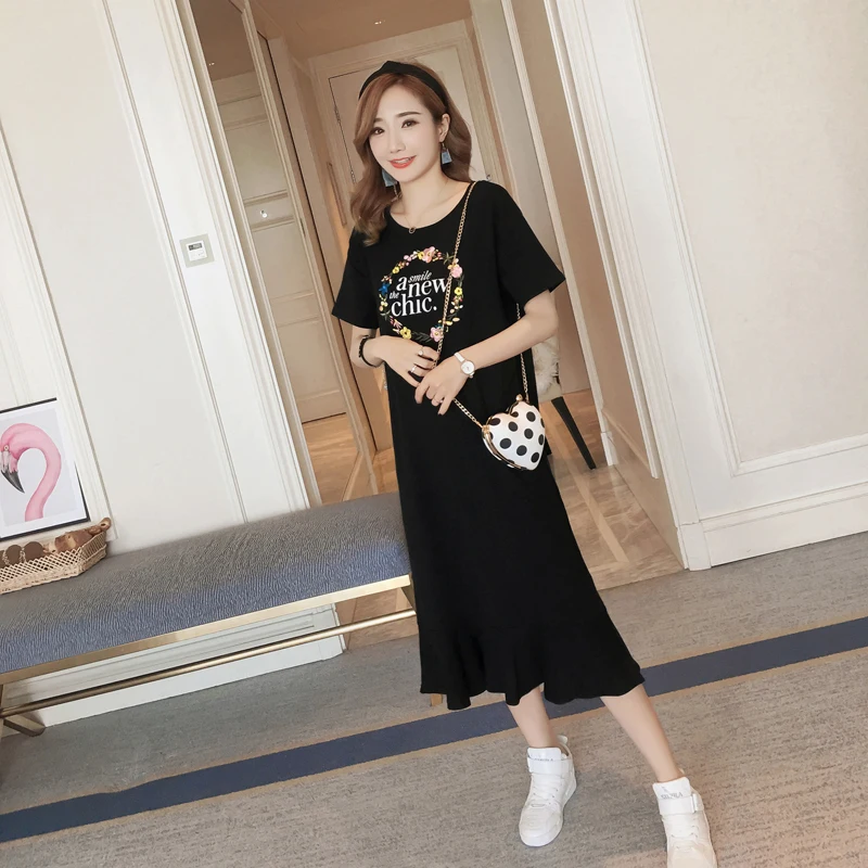Women Shirt Dress Short Sleeve Elegant Cotton Casual Korean Long Midi Dresses Ruffles Floral Female Leisure Loose Clothes Tops | Женская