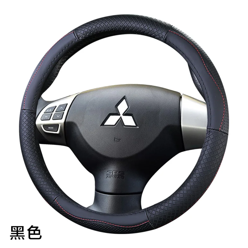 black Верхний слой кожаный руль чехлы для Mitsubishi ASX RVR Outlander Sport Eclipse Cross Pajero Montero V75 V73 V77 V93 V97 - Название цвета: black