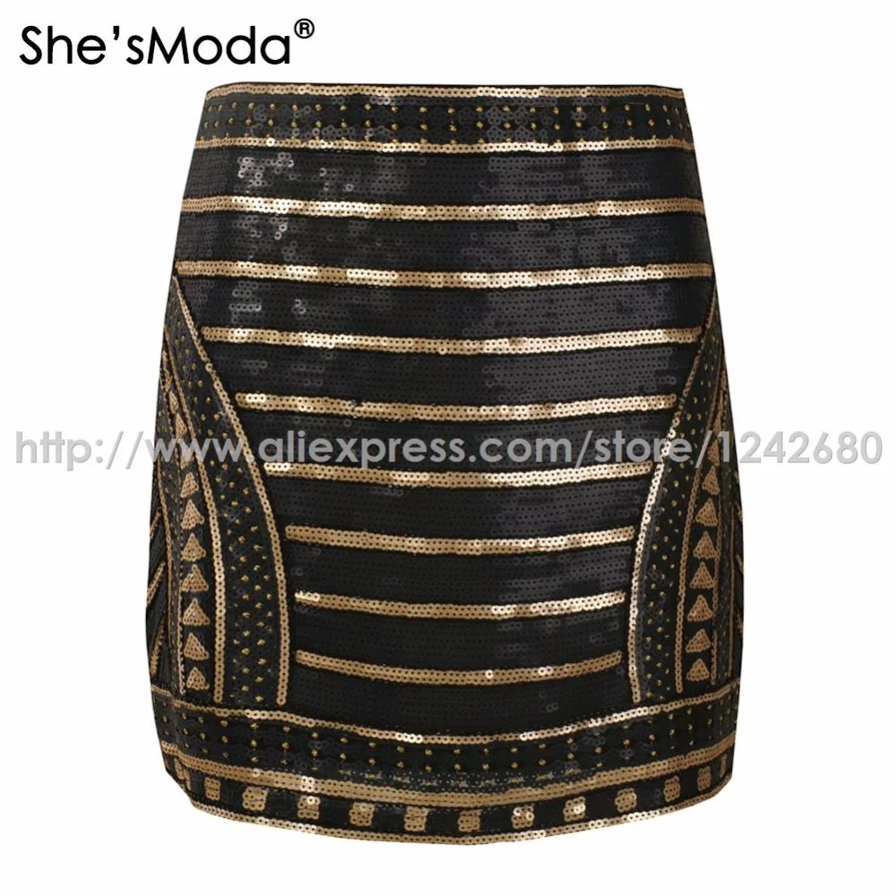 Женская облегающая мини-юбка She'sModa с блестящими блестками ручной работы