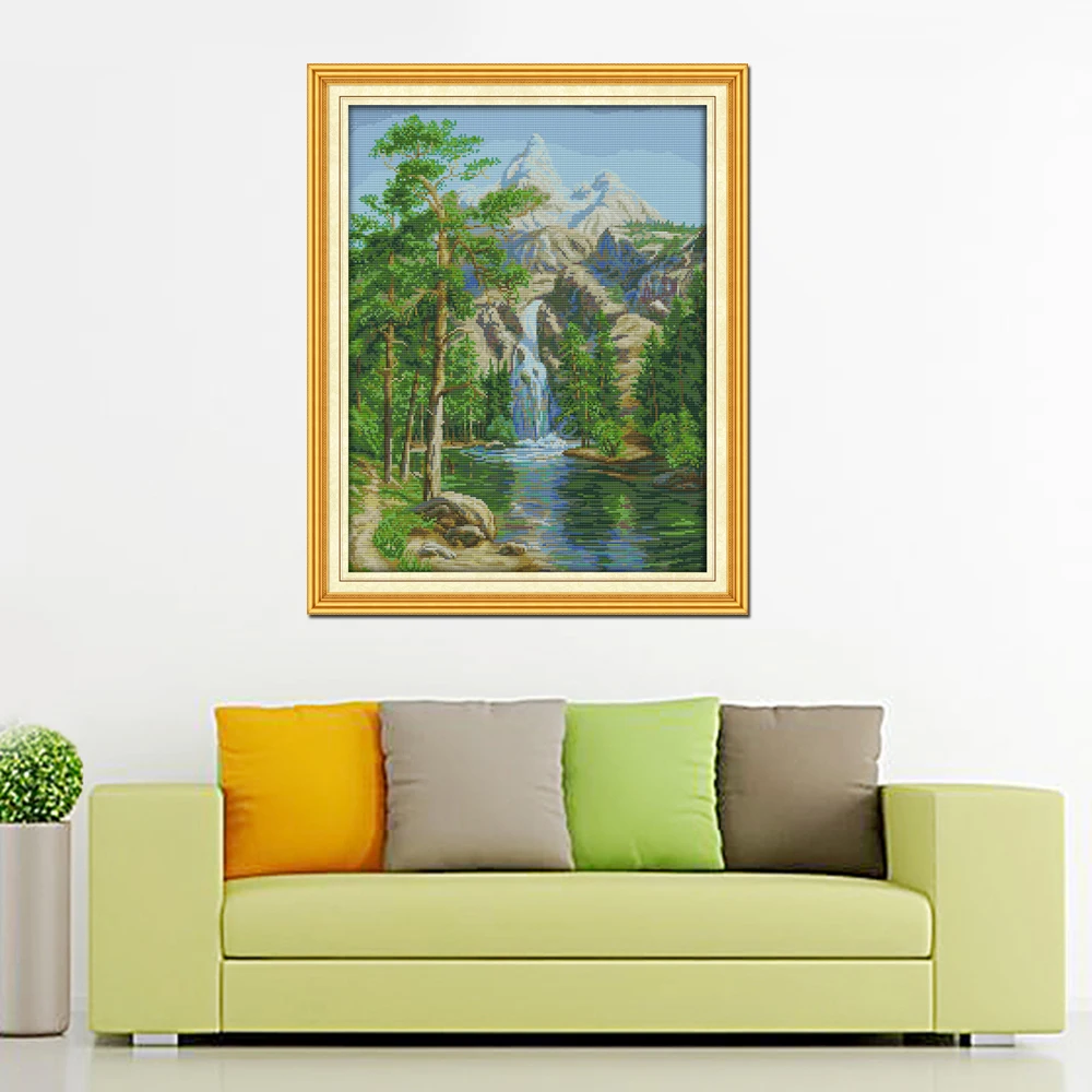 Joy Sunday в живописном стиле High mountain and Flow water Популярный Набор для вышивки крестиком