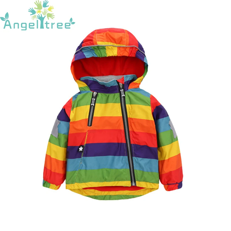 Angeltree Boys Girl Jacket Children Rainbow Color Clothing Kids Windbreaker Windproof Raincoat Outerwear Baby Hooded Coats | Детская