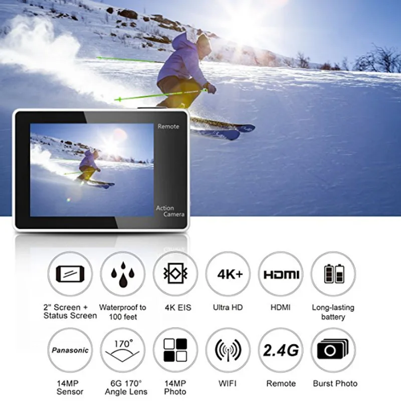 Экшн камера EKEN H6s Ultra HD 4K 14 МП водонепроницаемая Спортивная с дистанционным