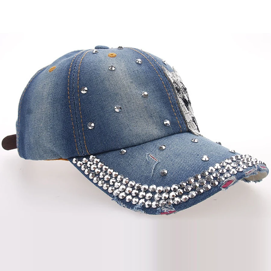 Новинка 2021 джинсовые бейсболки для девочек со стразами модные Универсальные