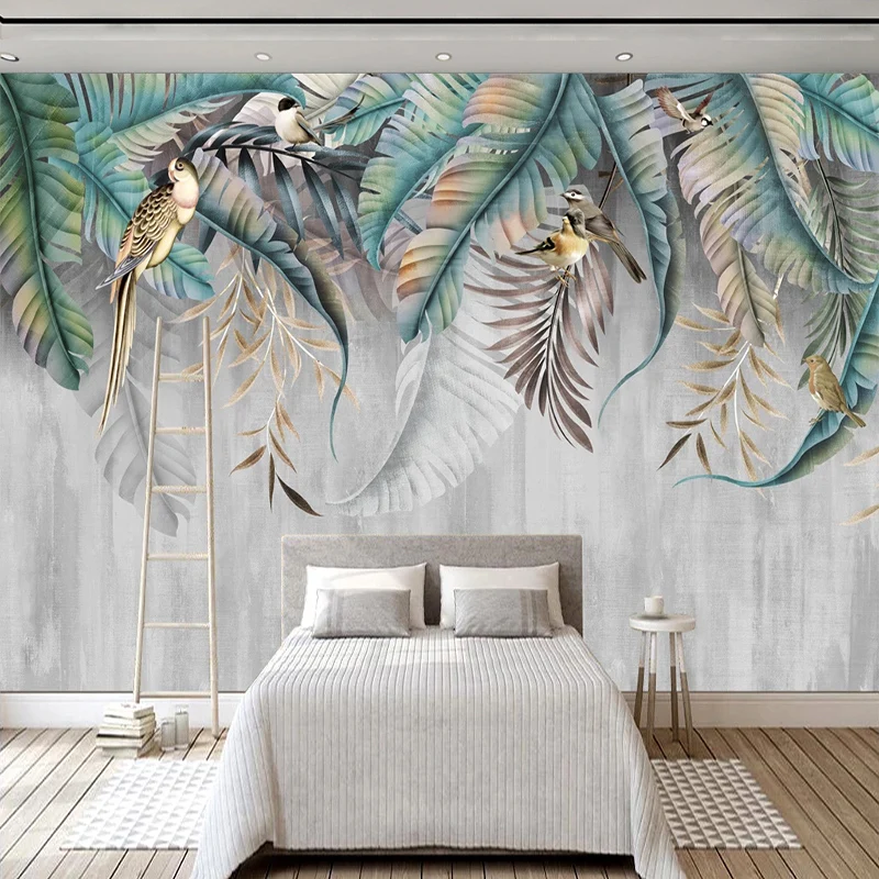 Papel tapiz Mural personalizado de cualquier tamaño, Mural moderno 3D de estilo nórdico, planta, hojas, pájaros, para pared, sala de estar, dormitorio, decoración del hogar, Fresco