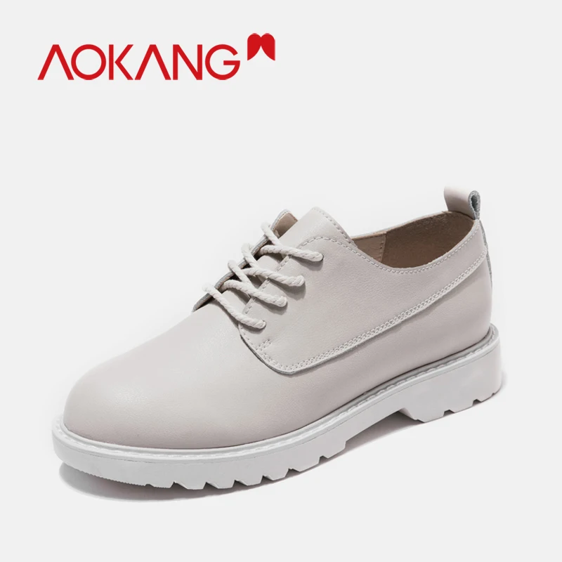 Женские модельные туфли AOKANG Кожаные Туфли оксфорды на танкетке в деловом стиле