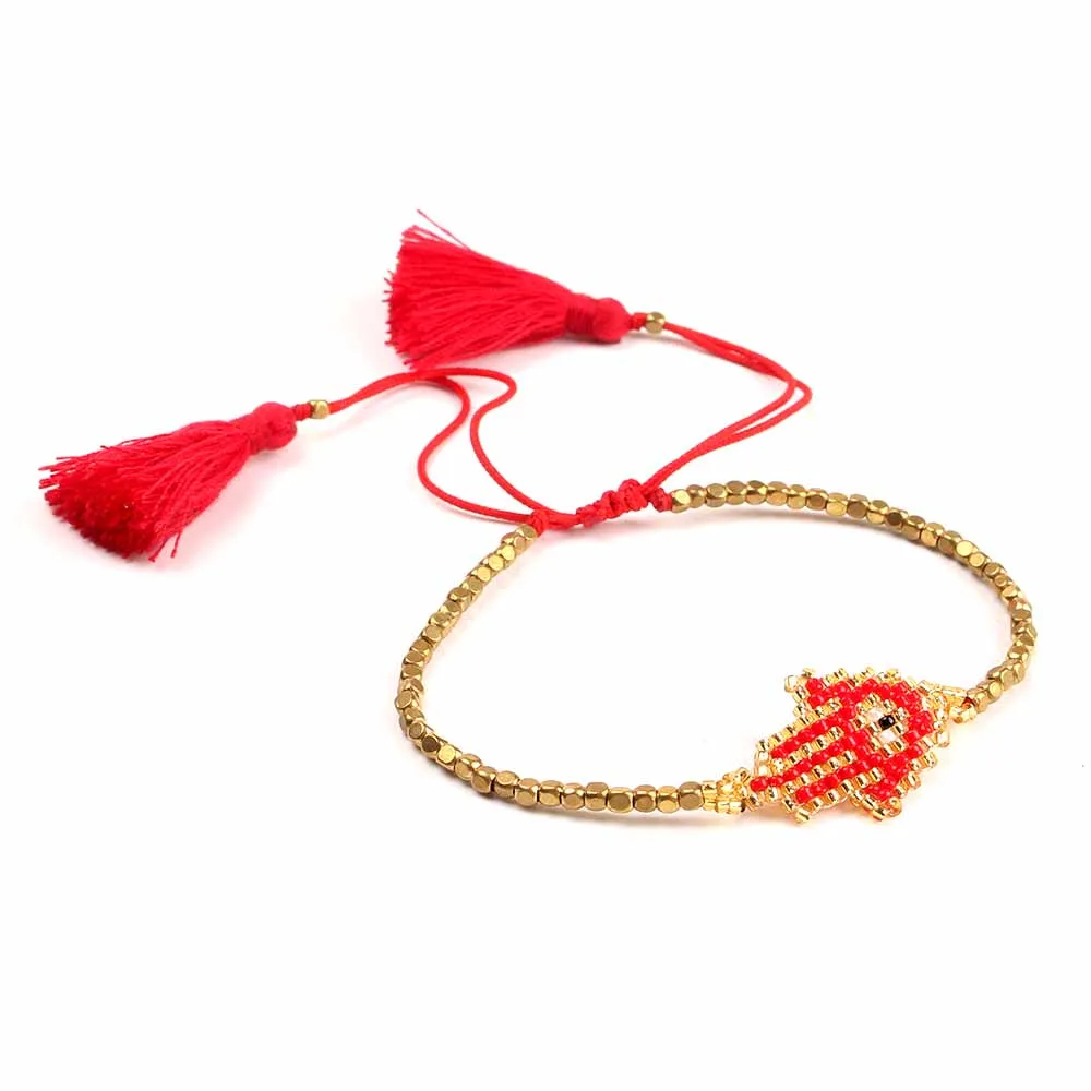 Go2boho дропшиппинг сглаза браслет MIYUKI браслет на руку “Хамса” Фатима бисер из горного хрусталя, Для женщин Регулируемый с кисточкой - Окраска металла: M-B0417-B