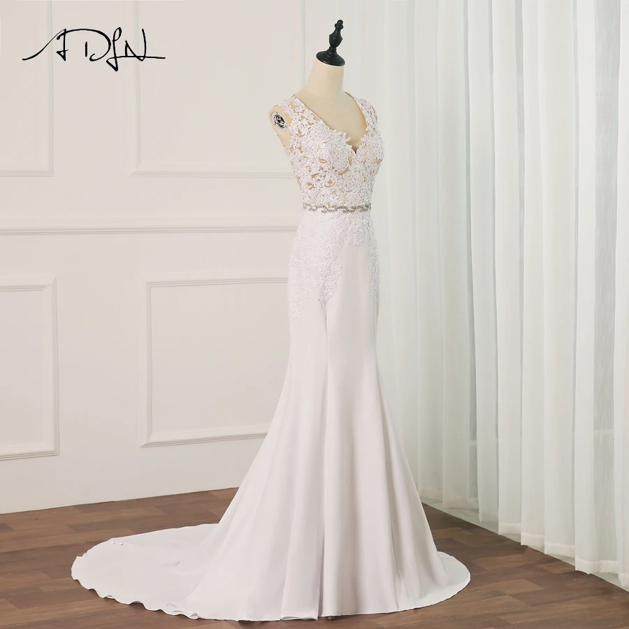 ADLN Real Image Vestido De Novia Wedding Dress 2019 V-Neck Robe de Marriage Gowns Zipper back with Buttons | Свадьбы и торжества
