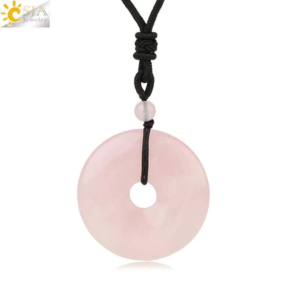 Rose Quartz Csja подвеска-Пончик Из Натурального Камня Ожерелье 40 мм Круглый Круг заживляющий розовый с кварцевым тигровым глазом шарик для женщин мужские ожерелья подарок G138 - Окраска металла: Rose Quartz