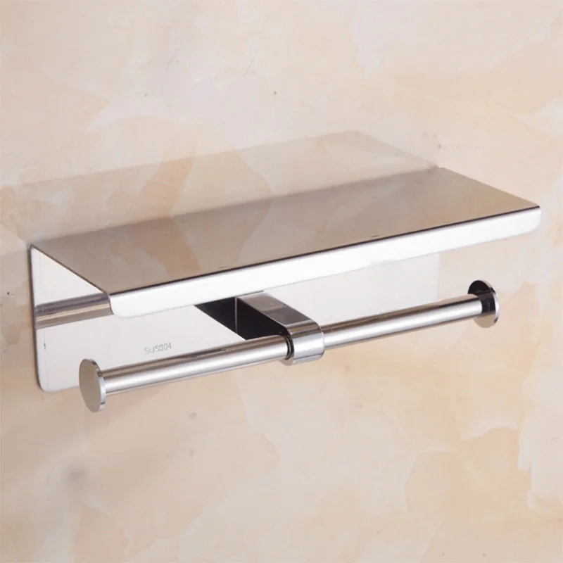 Paper Holder B 304 держатель для туалетной бумаги из нержавеющей стали, креативный настенный двойной держатель для туалетной бумаги с полкой, держатель для полотенец в рулоне для ванной комнаты - Цвет: Paper Holder B
